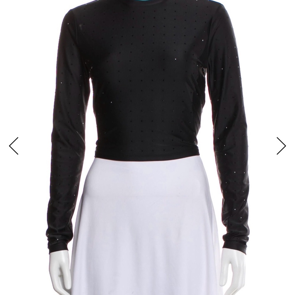 Black Long-Sleeve Cropped Top with Subtle Stud Detail - Women